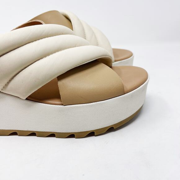 Sorel Womens 9.5 Chalk Honest Beige Cameron Flatform Puff Mule Sandal Leather - Picture 4 of 15